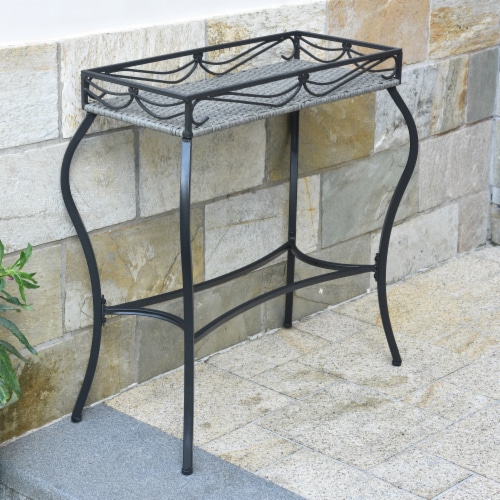Valencia Resin Wicker/ Steel Square Plant Stand - Grey Perspective: front
