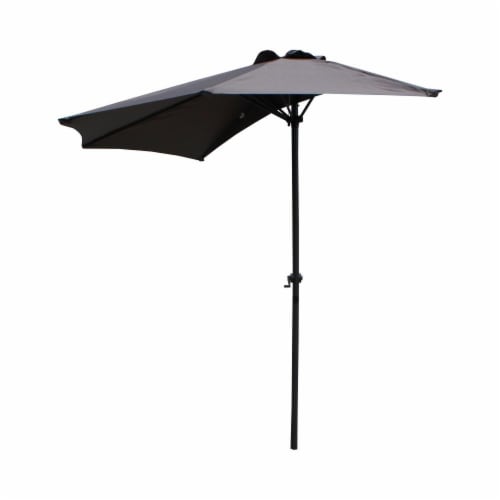 St. Kitts 9-Foot Half Round Vented Patio Wall Umbrella - Grey Perspective: front