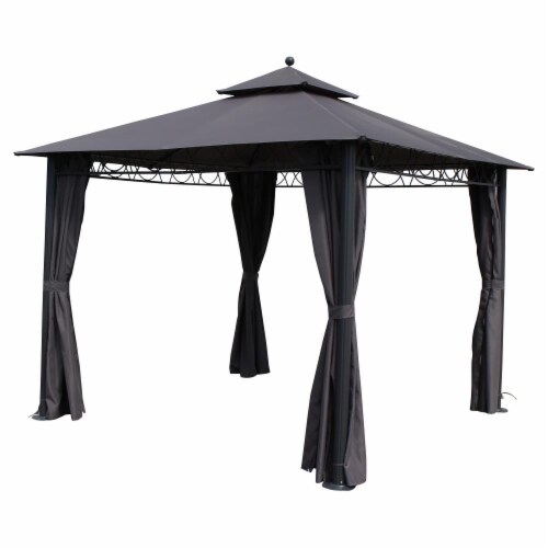 St. Kitts 10-foot Aluminum/ Polyester Double-vented and Drapes Square Gazebo - Grey Perspective: front