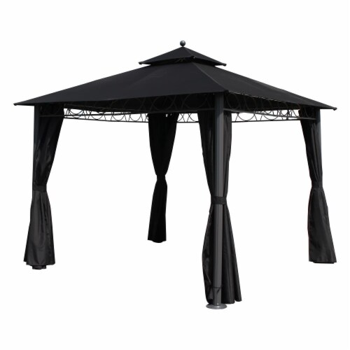 St. Kitts 10-foot Aluminum/ Polyester Double-vented and Drapes Square Gazebo - Black Perspective: front