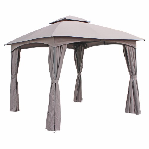 ST. Kitts 10-Foot Steel Dome-top Gazebo with Curtains - Grey Perspective: front