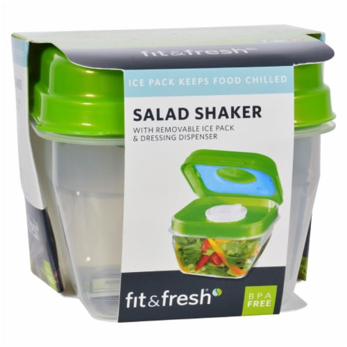 Fit & Fresh Salad Shaker Container w/ Dressing Dispenser, Flatware Set &  Icepack