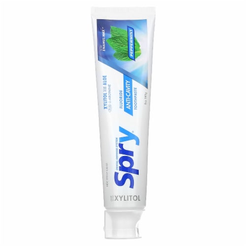 Spry  Spry® Anti-Cavity Toothpaste Xylitol and Aloe wth Fluoride   Peppermint Perspective: front