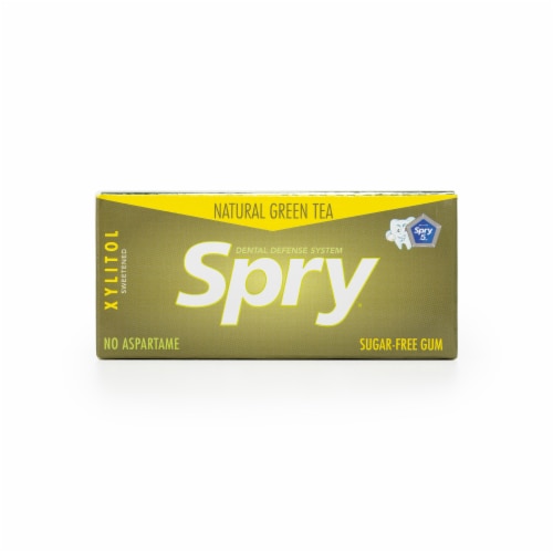 Spry Natural Green Tea Xylitol Sugar Free Gum Perspective: front