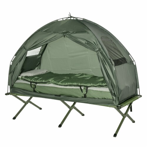 Outdoor 1-person Folding Tent Elevated Camping Cot w/Air Mattress Sleeping Bag Perspective: front