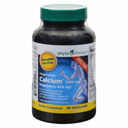 Phyto Therapy Vegetarian Calcium 1000 mg with Magnesium 400 mg Dietary Supplement Perspective: front