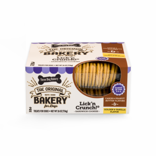 Three Dog Bakery® Lick 'N Crunch!® Peanut Butter and Vanilla Dog Treats Perspective: front