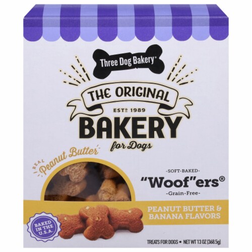 Three Dog Bakery® Peanut Butter and Banana Flavored Woofers Dog Treats Perspective: front