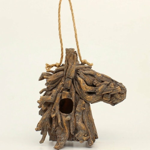 Western Moments Wooden Horse Head Bird House, Brown Tones - 9 x 15 in. Perspective: front
