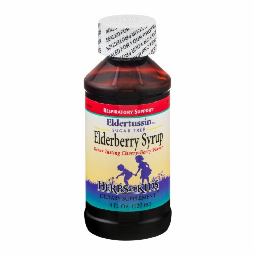 Herbs for Kids Eldertussin Sugar Free Elderberbery Syrup Perspective: front