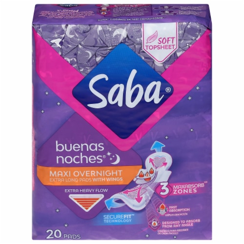 Saba Buenas Noches Overnight Extra Heavy Flow Extra Long Pads, 20 ct - Pick  'n Save