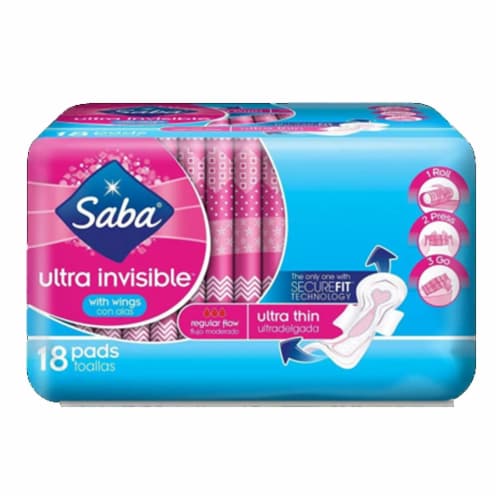 Saba® Ultra Invisible™ Regular Flow Ultra Thin with Wings Maxi Pads Perspective: front