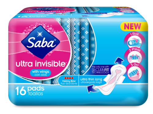 Saba® Ultra Invisible™ Heavy Flow Ultra Thin with Wings Maxi Pads Perspective: front