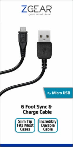 ZGear Micro USB Data Sync and Charge Cable - Black Perspective: front