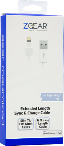 ZGear Extended Length Sync & Charge Cable for Lightning Tip - White Perspective: front