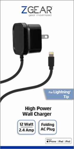 ZGear Lightning Cable High Power Wall Charger - Black Perspective: front