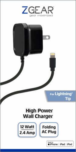 ZGear Lightning Cable High Power Wall Charger - Black Perspective: front
