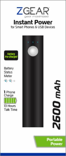 ZGear 2600 mAh Portable Power for Smart Phones & USB Devices - Black Perspective: front
