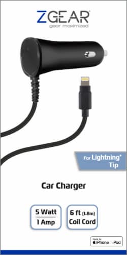 ZGear Lightning Cable Car Charger - Black Perspective: front