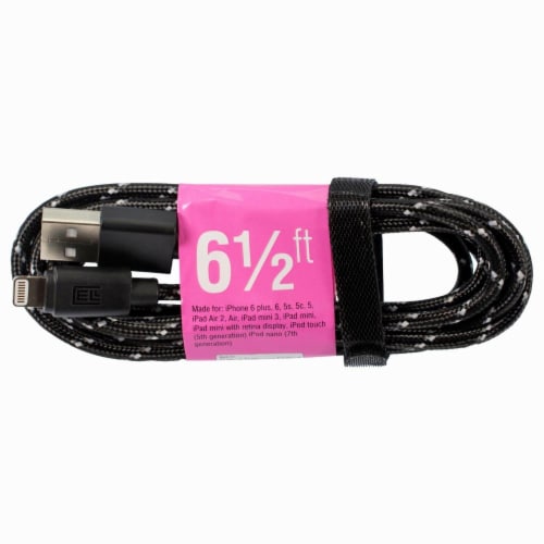 CELLCandy Braided Charge and Sync USB-to-Lightning Cable - Black/Gray Perspective: front