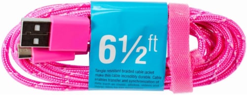 CELLCandy Braided Charge and Sync USB-to-Micro USB Cable - Pink / Purple Perspective: front