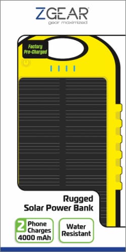 ZGear 4000mAh Solar Power Bank - Yellow/Black Perspective: front