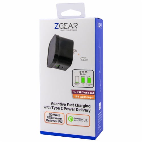 ZGear Adaptive Fast Charging with Type C Power Delivery Qualcomm Wall Charger - Black Perspective: front