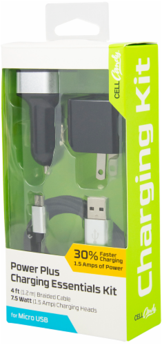 CELLCandy Power Plus Micro USB Charging Essentials Kit - Black/Gray Perspective: front