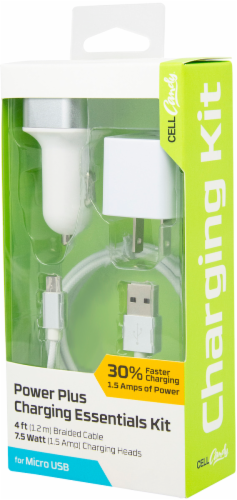CELLCandy Power Plus Micro USB Charging Essentials Kit - White/Silver Perspective: front