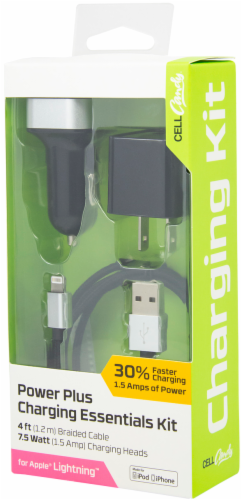 CELLCandy Power Plus Lightning Cable Charging Essentials Kit - Black/Gray Perspective: front
