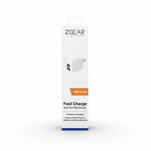 ZGear High Power Dual Port USB Wall Charger - White Perspective: front