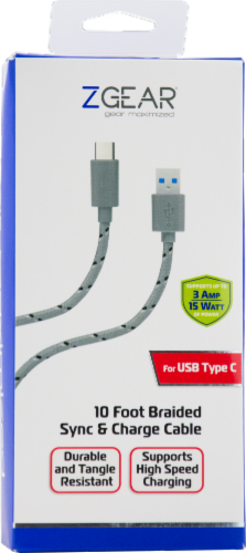 ZGear Braided USB-C Cable - Gray/Black Perspective: front
