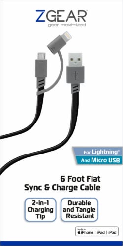 ZGear Extended Length Lightning and Micro USB Sync & Charge Cable - Gray/Black Perspective: front