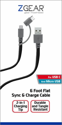 ZGear Extended Length USB-C and Micro USB Sync & Charge Cable - Gray/Black Perspective: front