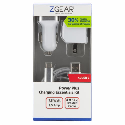 ZGear 7.5-Watt 1.5-Amp Power Plus Charging Essentials Kit for Lightning® Tip - White Perspective: front