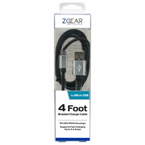 ZGear Braided Micro USB Charging Cable - Black Perspective: front