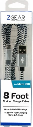 ZGear Braided Micro USB Charging Cable - Black/White Perspective: front