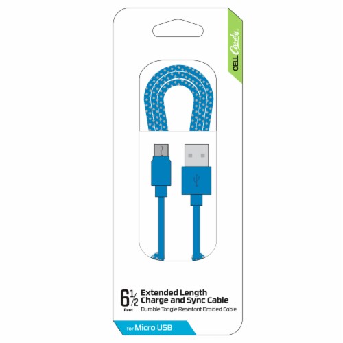 CELLCandy Extended Length Charge and Sync Micro USB Cable - Blue Perspective: front