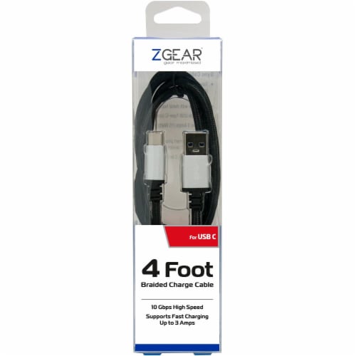 ZGear Braided USB C Sync and Charge Cable - Black Perspective: front