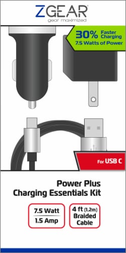 ZGear PC USB Cable with Car and Wall Chargers Charging Kit Perspective: front