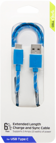 CELLCandy Braided USB-C Charging Cable - Blue/Silver Perspective: front