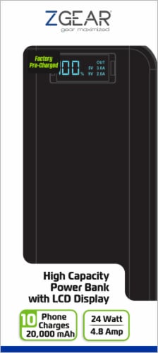 ZGear High Capacity LCD Display Power Bank - Black Perspective: front