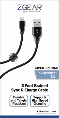 ZGear USBC 8 Pin Braided Metal Sync and Charge Cable - Black Perspective: front