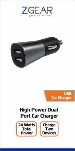 ZGear High Power Dual Port USB Car Charger - Black Perspective: front