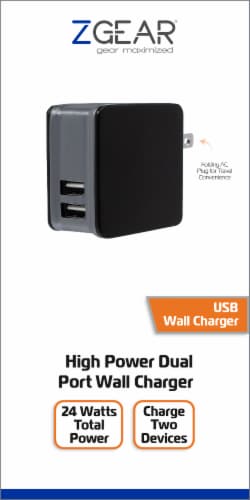 ZGear High Power Dual Port Wall Charger - Black Perspective: front