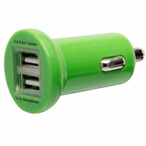 CELLCandy 2.4 Amp Dual USB Car Charger - Sour Apple Green Perspective: front