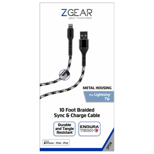 ZGear 10 Foot Braided Sync & Charge Cable Perspective: front