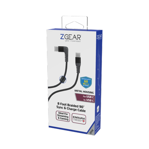 ZGear® Braided 90 Degree Sync & Charge Cable Perspective: front
