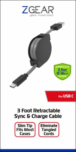 ZGear® Retractable USB C Cable - Black Perspective: front