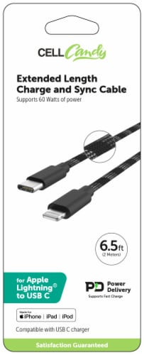 CellCandy Extended Length Charge and Sync Cable - Black - Gray Perspective: front